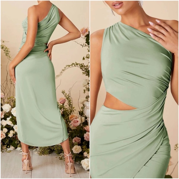 Luxe One Shoulder Split Thigh Party Sexy Evening Dress - Picture 3 of 8